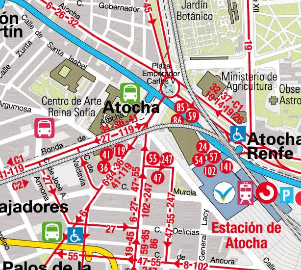 Mapa de Autobuses Diurnos en Madrid